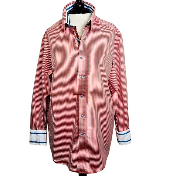 Robert Graham Long Sleeve Button Down Shirt in Red and White Stripe Size Medium - Picture 1 of 15